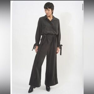 The Meg Black Bloaker Silky Belted Long Sleeve Jumpsuit - NWT